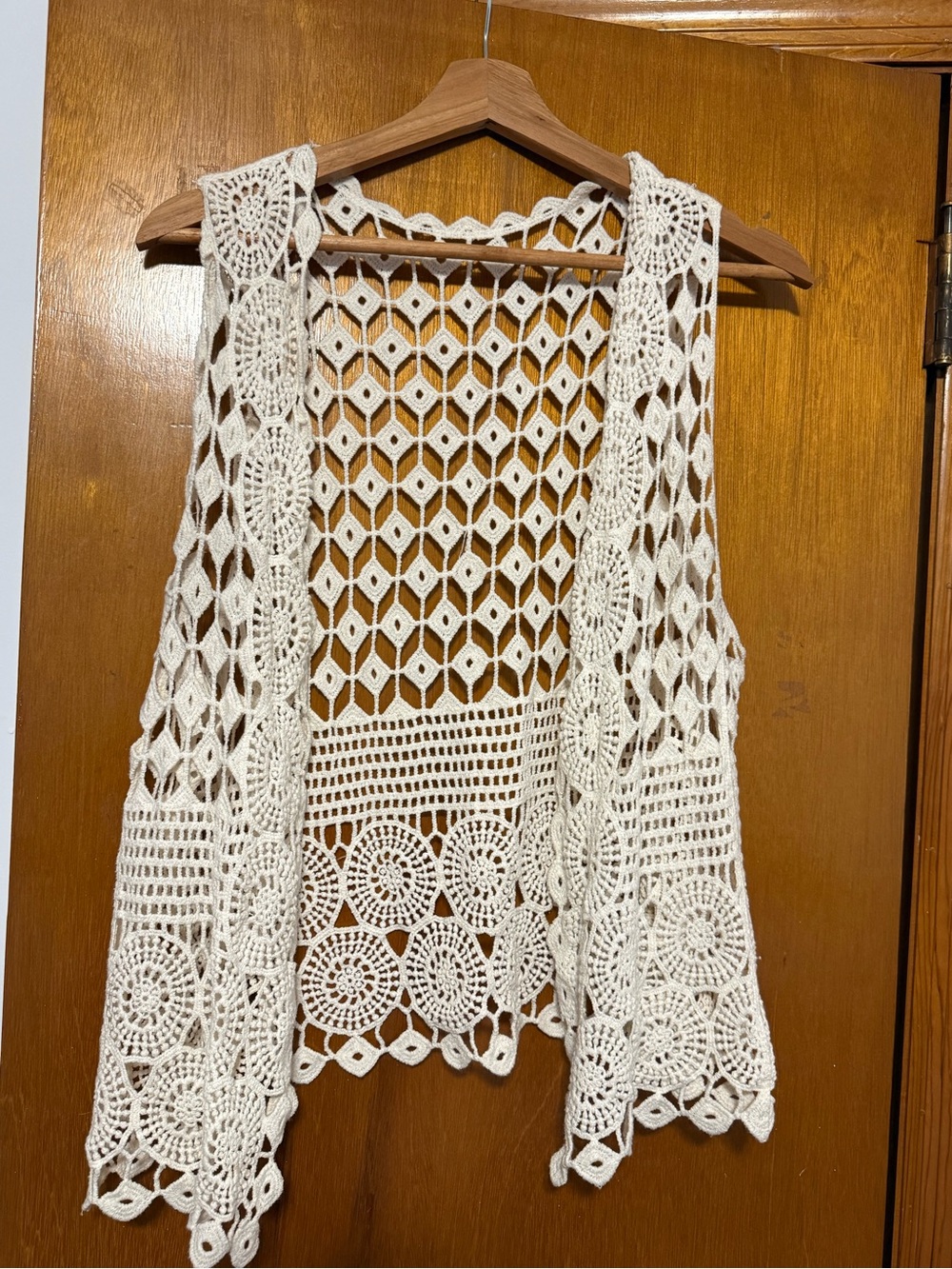 Crochet Openwork Vest - Cream Tunic Layer